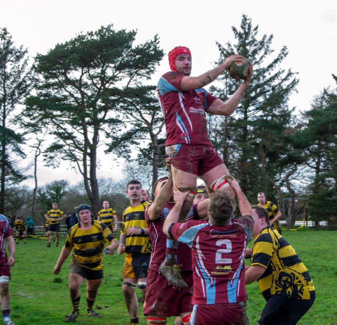 Lampeter win clean lineout ball against Llangwm. Picture Colin Picton
